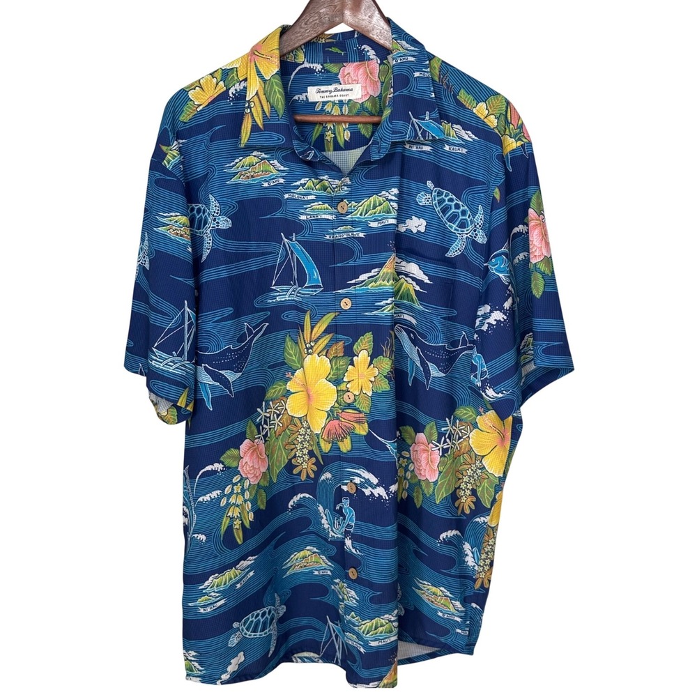 Tommy Bahama Mens AOP Performance‎ Shirt Sz XLT Artist Series Coast Aloha Hawaii